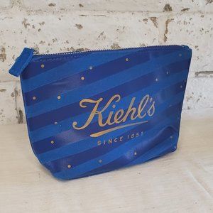 Kiehls Blue Striped Make-Up Zippered Travel Case Canvas Pouch